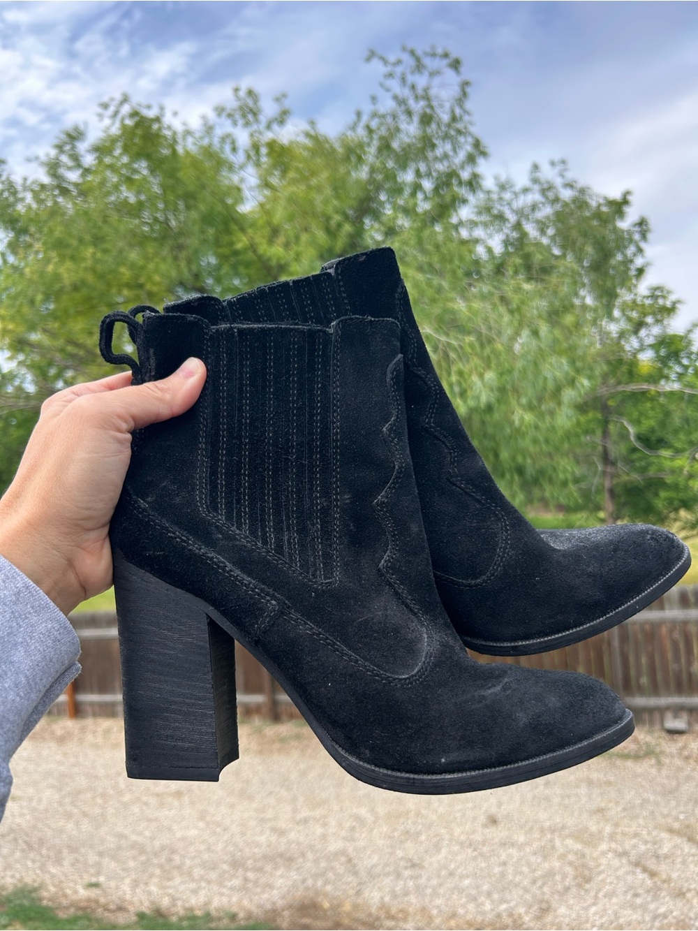 Dolce Vita Black Suede High Block Heel Ankle Booties
